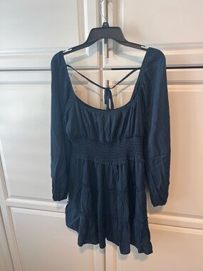 Francesca's Navy Smocked Waist Mini Dress with Tie Straps